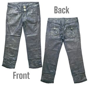 NEW EU Designer Metallic Stretch Embroidered Puff Detailing Denim Jeans XL